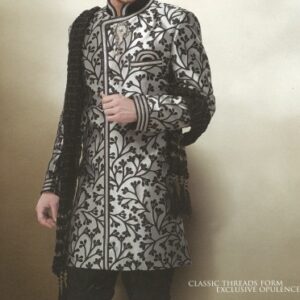 Men's Customised Sherwani Silver and Black