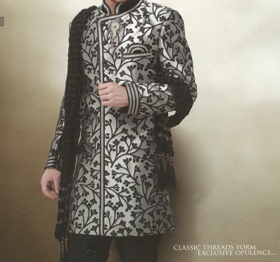 Men's Customised Sherwani Silver and Black