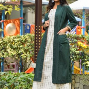 Handloom cotton double layered dress, with intricate hand embroidery.