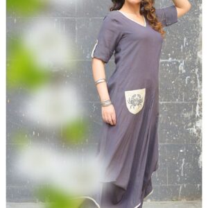 Grey Draped dress with a zodiac pocket