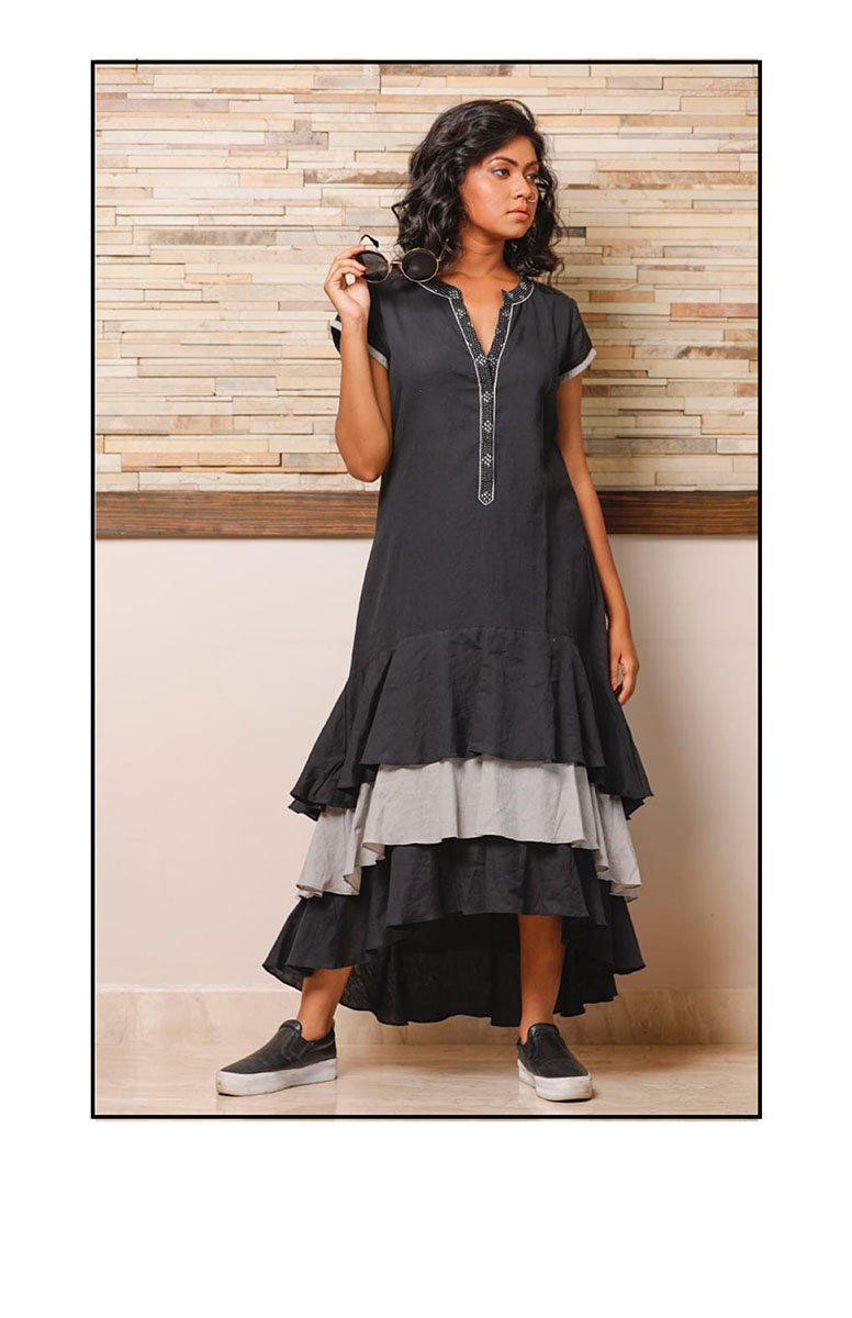 Black Handloom layered dress