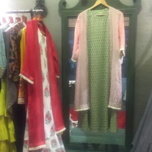 Two layered dress with chanteri jacket and cotton printed inner