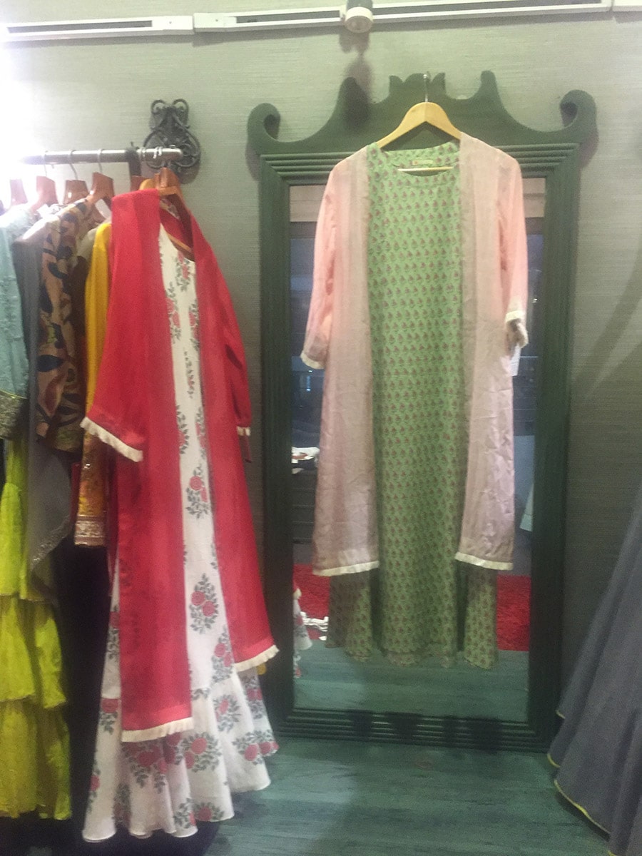 Two layered dress with chanteri jacket and cotton printed inner