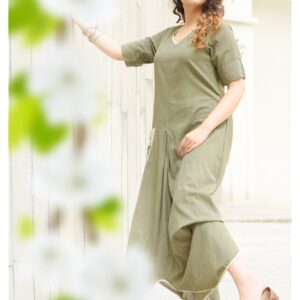 Olive Draped dress with a zodiac pocket