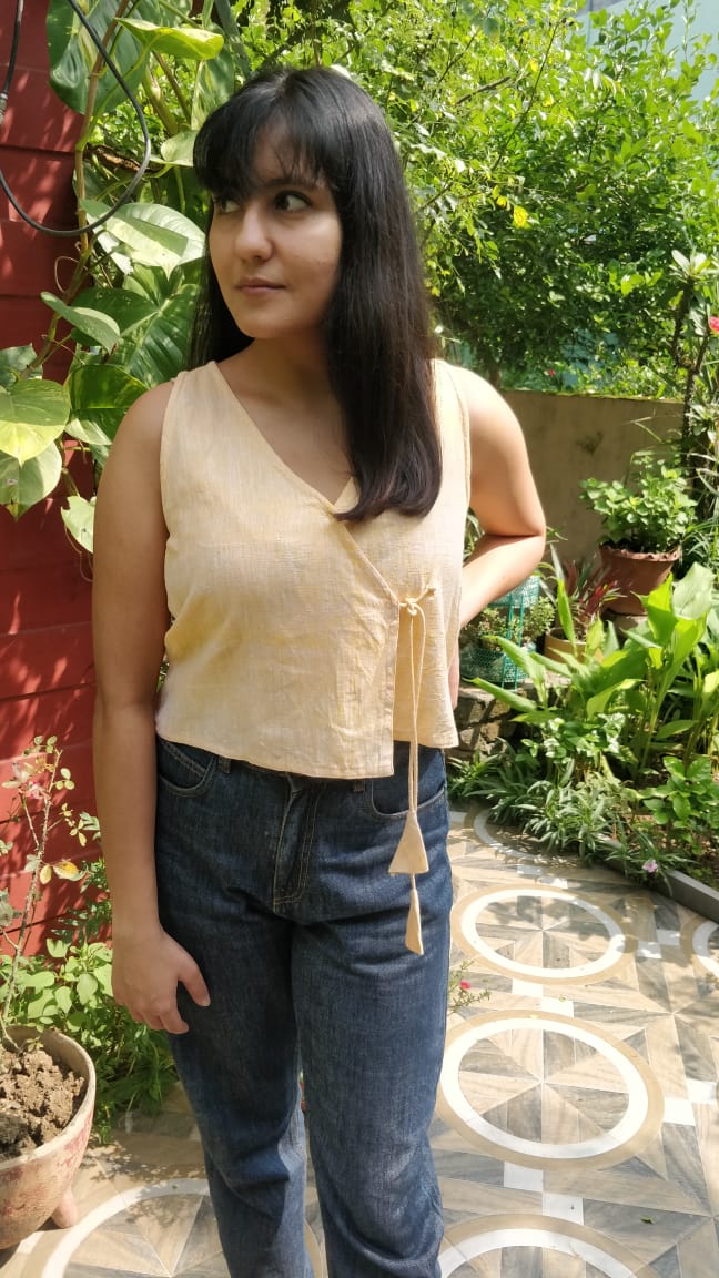 MUTE ORANGE HANDLOOM OVERLAP TOP WITH TIE UP