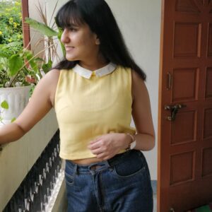YELLOW HANDLOOM TOP WITH WHITE PETER PAN COLLAR