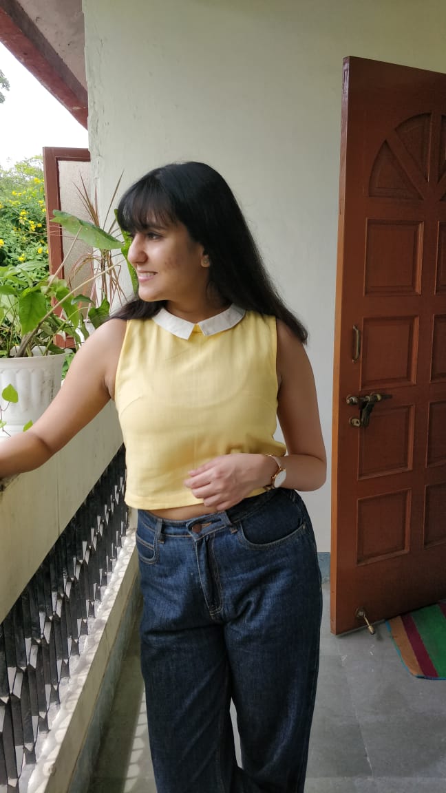 YELLOW HANDLOOM TOP WITH WHITE PETER PAN COLLAR
