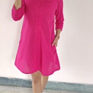 PINK HANDLOOM JACQUARD COTTON DRESS WITH STRIPES