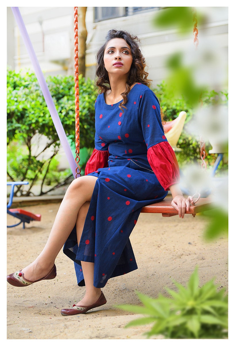 Navy blue polka dot dress