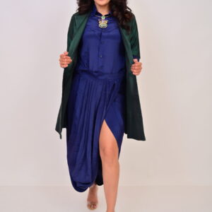 Silk Trenchcoat with shirt & Dhoti skirt