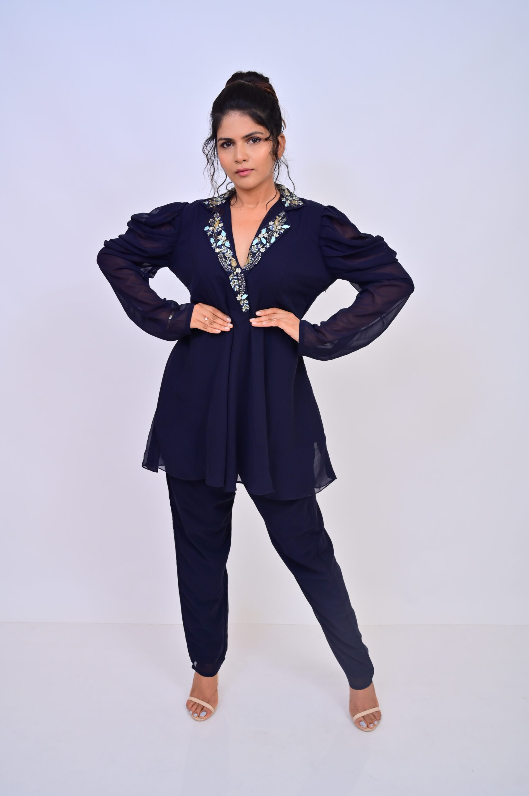 Asymmetric embroidered top with Dhoti - Image 5