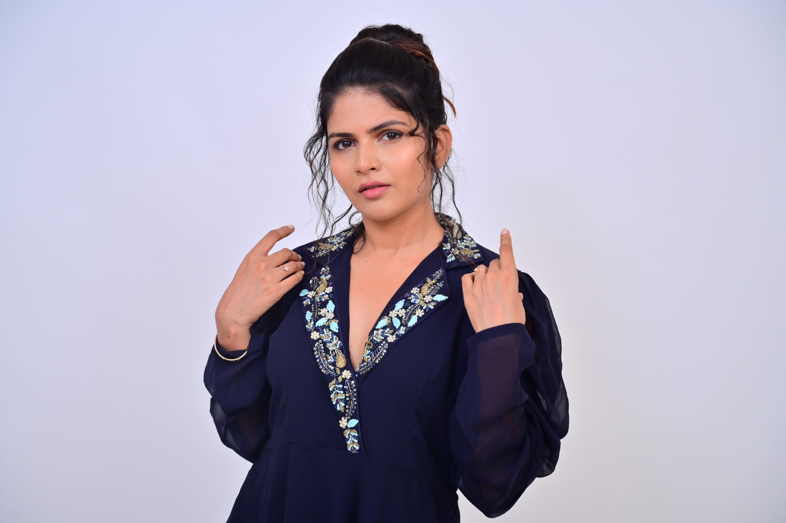 Asymmetric embroidered top with Dhoti - Image 6