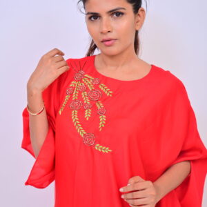 Embroidered cowl dress